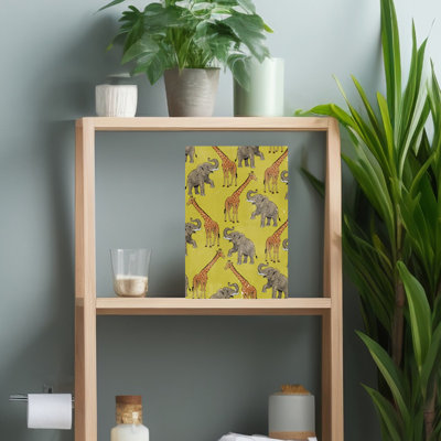 Vintage Giraffe Elephant Pattern Organic Retro Traditional Bird Elephant Giraffe Forest Landscape Wall Art