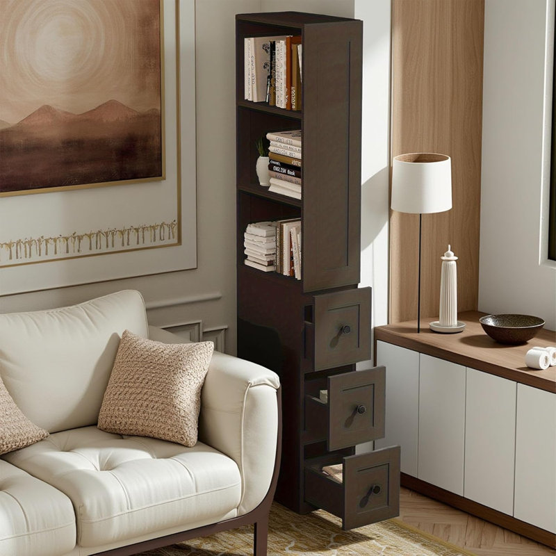 Unité de rangement haute et mince avec 3 tablettes internes positionnables, Black