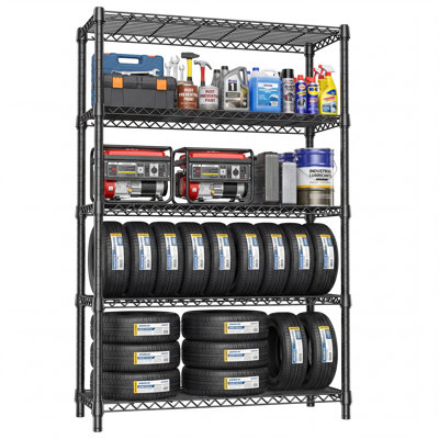  Étagère grillagée 45,3 po, support de rangement réglable à 5 niveaux pour la cuisine, le garde-manger, la salle de lavage, le garage et l'organisation de la maison, noir mat