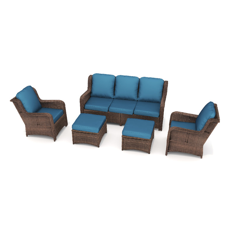Ensemble de conversation modulaire en rotin pour l'extérieur, Bleu paon