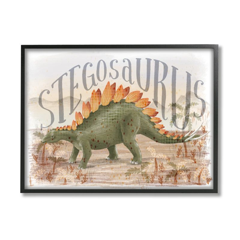 «Stegosaurus In Nature» encadré sur bois par Raquel Maciel, Giclée encadrée noir minuit, H 11 po x l 14 po x P 1,5 po