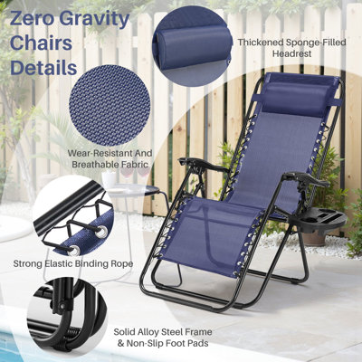 Zero Gravity Chairs, Set Of 2 Portable Recliner Beach Camping Patio Outdoor Folding Lounge Chair With Cup Holder Trays And Adjustable Pillow For Poolside, Garden, Backyard, Lawn