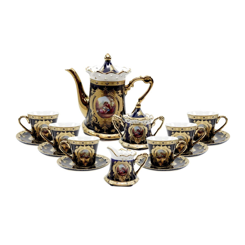 Astoria Grand Liberty Street 40oz. Abstract Teapot Set For 6, Cobalt Blue