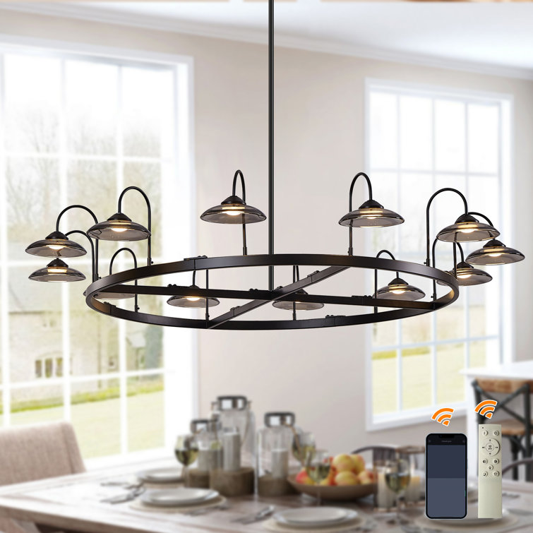 12 - Light LED Dimmable Wagon Wheel Large Staircase Chandelier