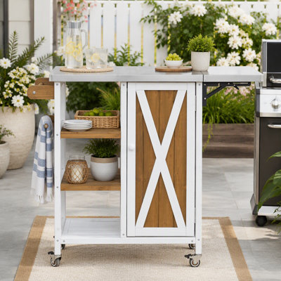 Foldable Outdoor Kitchen Island with Storage and Lockable Wheels