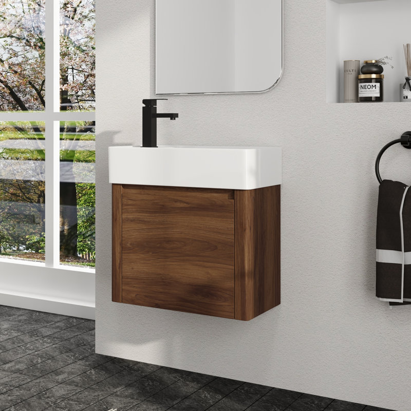 Meuble-lavabo simple Coralline 22 po avec comptoir en céramique, meuble-lavabo mural avec lavabo en céramique, 22"
