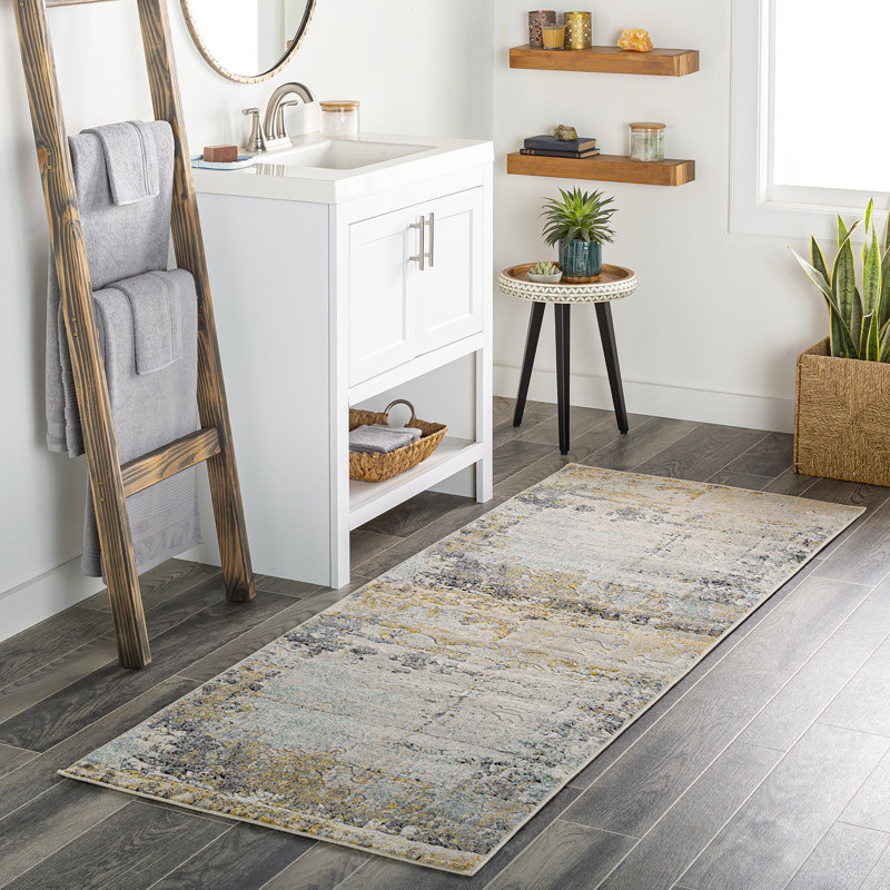 Peter Abstract Modern Marble Mustard Rug, Runner 80 x 220 cm