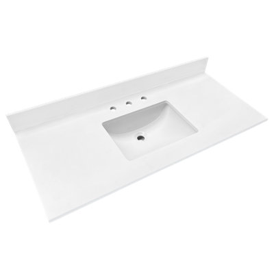 43 Inch Snow White Quartz Vanity Top With Sink & Backsplash