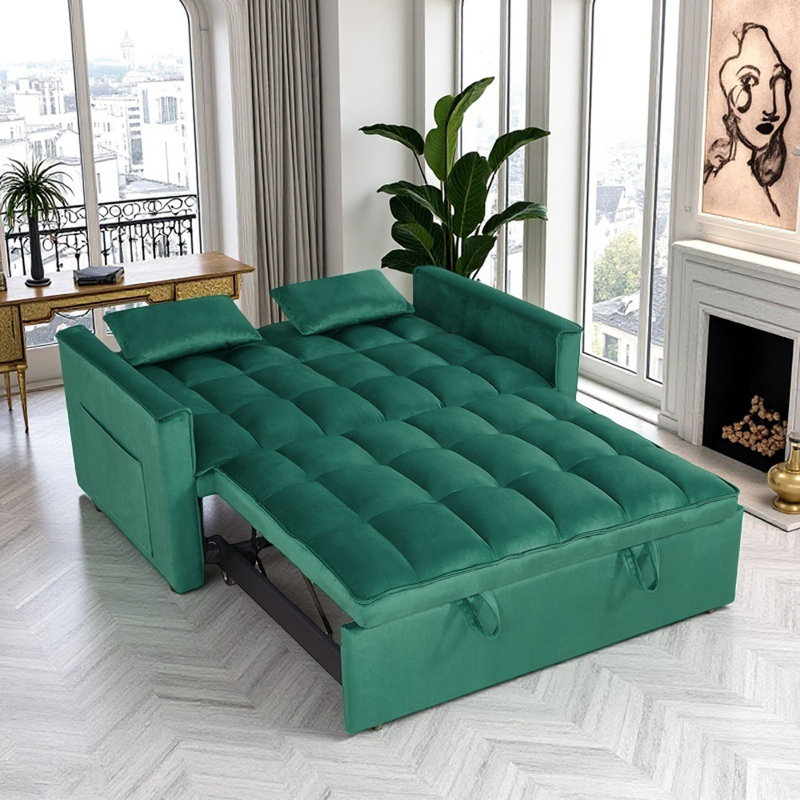 54" Pull-Out Sleeper Sofa, Dark Green