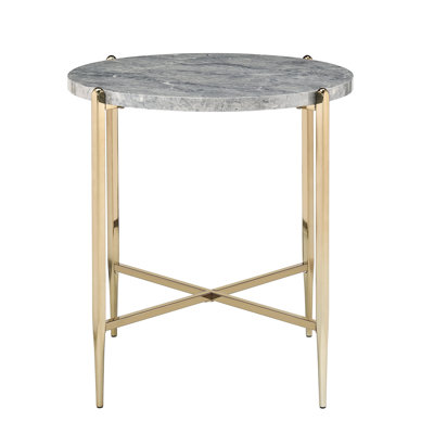 Contemporary Living Room Table With Grey Faux Marble Surface And Champagne Legs Modern Top End Champagne Metal Finish