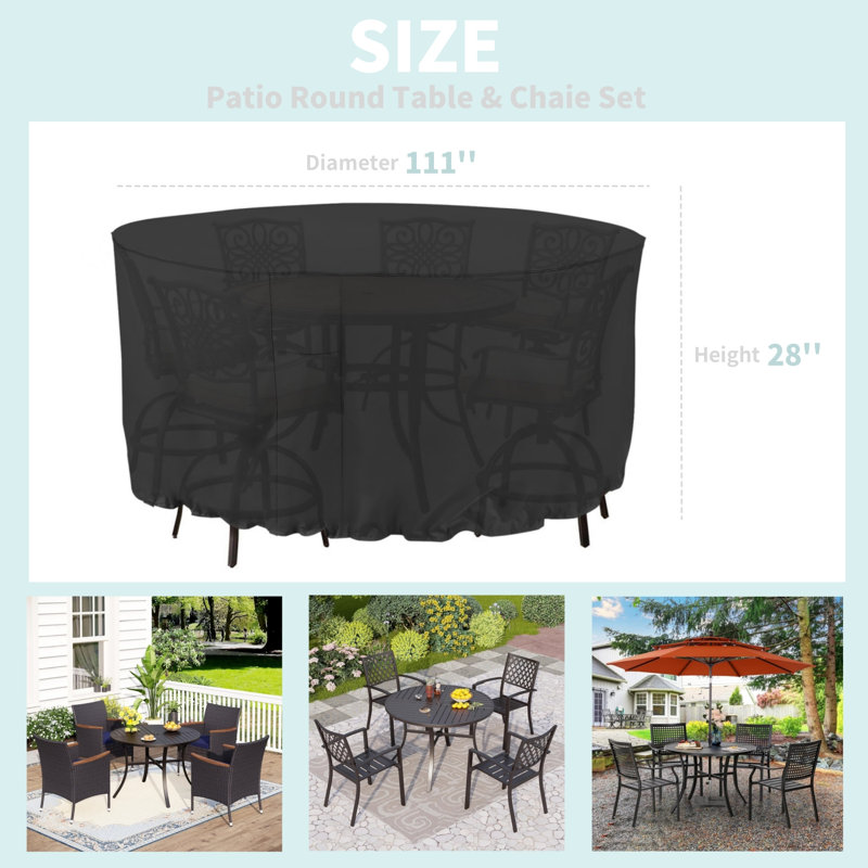 Housse pour ensemble de table ronde de patio, housse de mobilier de patio durable et coupe-vent, facile à utiliser et à entretenir, noir