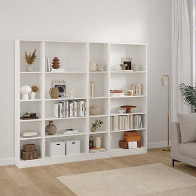 4-Piece Bookcase Set - Two Narrow 5 Shelf Bookcases And Two Wide 5 Shelf Bookcases
