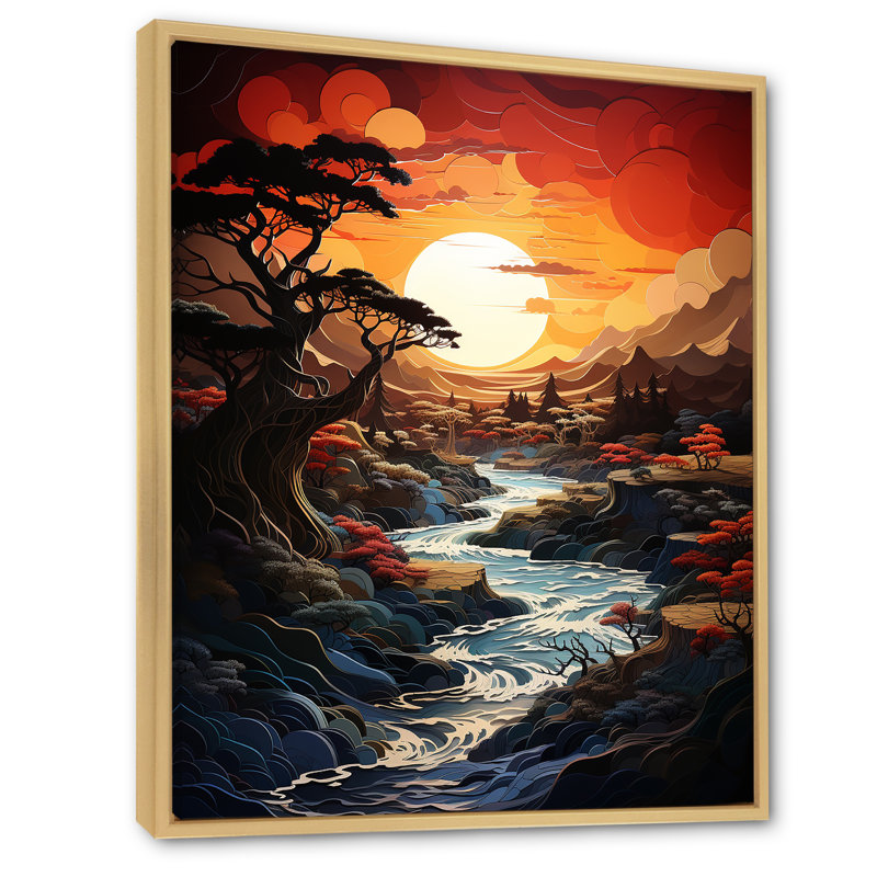 Tajana Sunset Dusks Embrace Papercut - impression, H 32 po x l 24 po x P 1 po, Cadre naturel flottant
