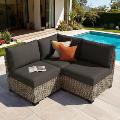 Outdoor Wicker L-shaped Patio Sectional Sofa With Cushions, 2-piece Corner Seating Set by Ebern Designs