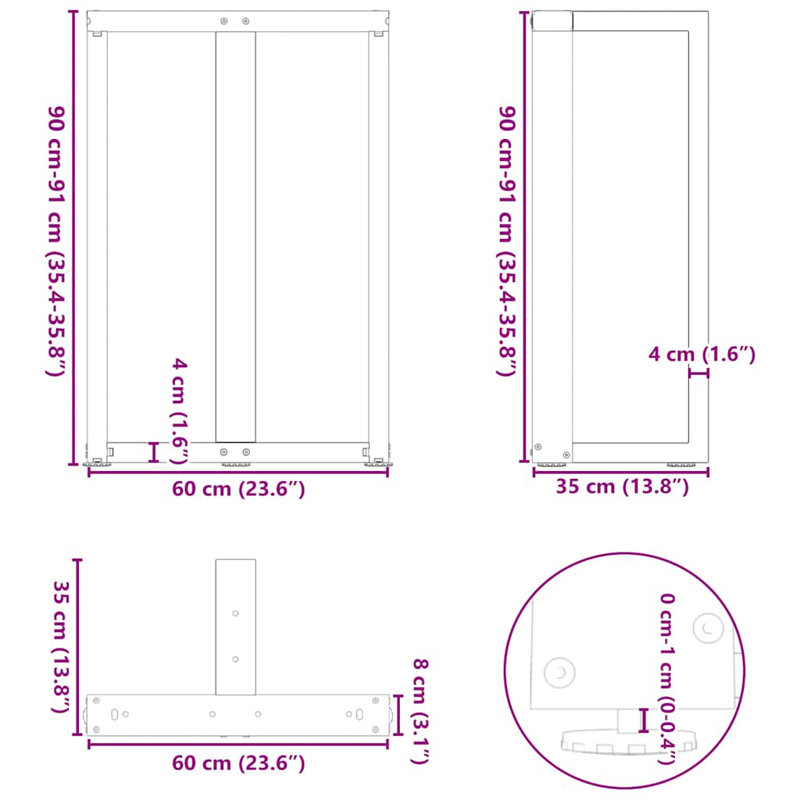 Ayzen Table Leg, 60 x 35 x (90-91) cm, Black