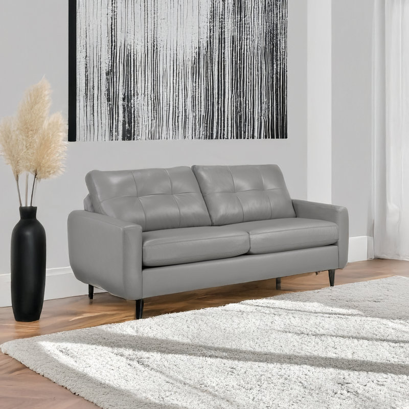 Tiena Leather Sofa & Chair Set, Gray
