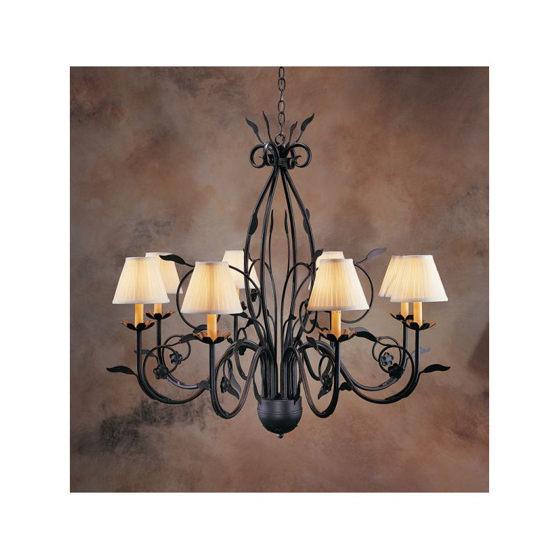 Bordeaux 8 - Light Chandelier, Cream Silk Pleat, Rustic Iron