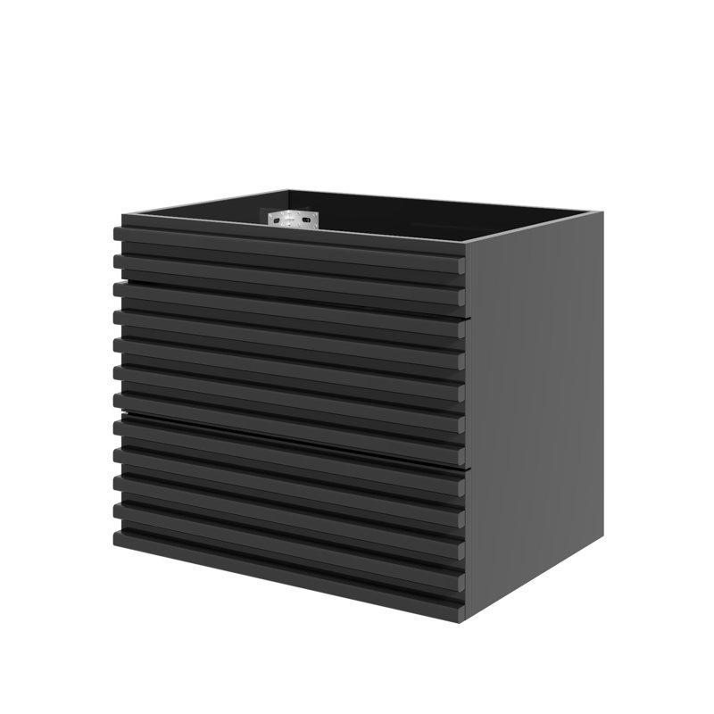 Base de meuble-lavabo mural simple 24 po avec façades de tiroir cannelées 3D et glissières pleine extension, lavabo non inclus