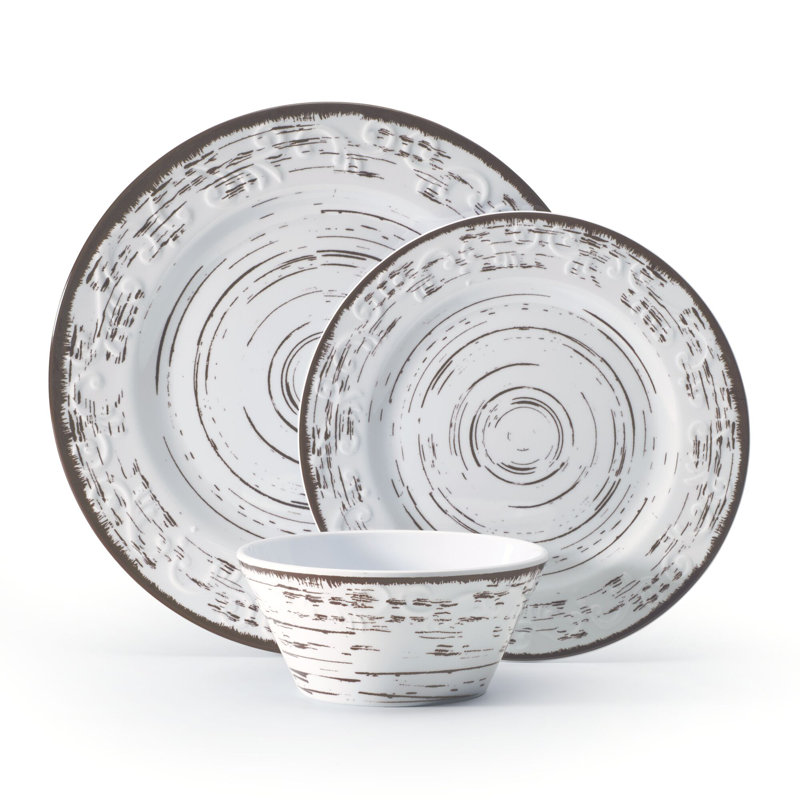 Rustic White Melamine Outdoor Dinnerware Set, Service for 4