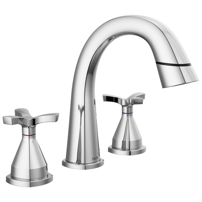 Stryke 3-Hole Widespread Pull Out Sprayer Bathroom Faucet, 2-Handle Bathroom Sink Faucet, Lumicoat Chrome