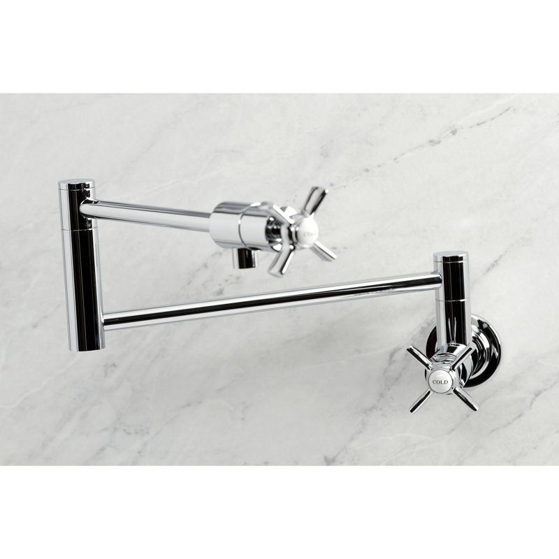 Kingston Brass Manhattan Two-Handle 1-Hole Wall Mount Pot Filler Faucet, Polished Chrome, Knob/Cross Handle