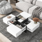 Coffee Table With 4 Hidden Storage Compartments, Square Cocktail Table With Extendable Sliding Tabletop, UV High-Gloss Design Center Table