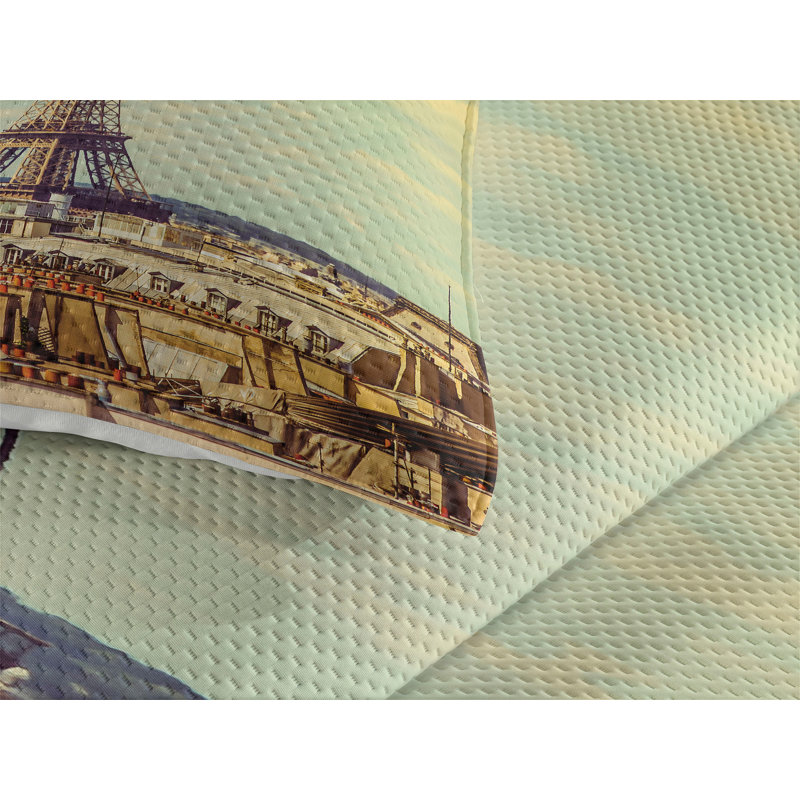 Eiffel Tower Eclectic Polyester Coverlet, Queen Bedspread + 2 Shams