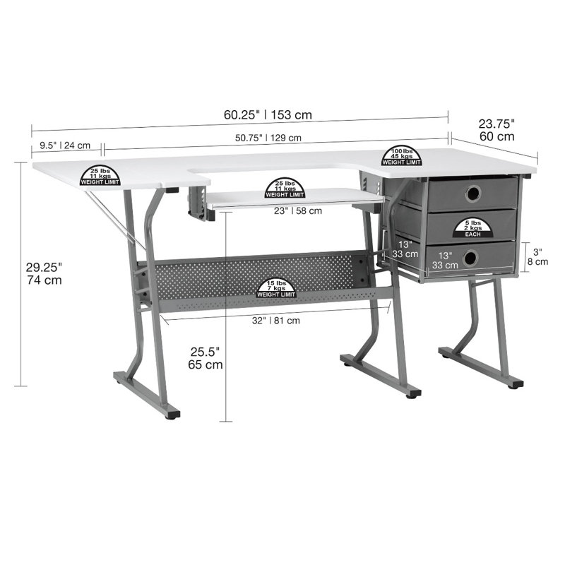 Cordey 153cm x 60cm Sewing Table with Sewing Machine Platform