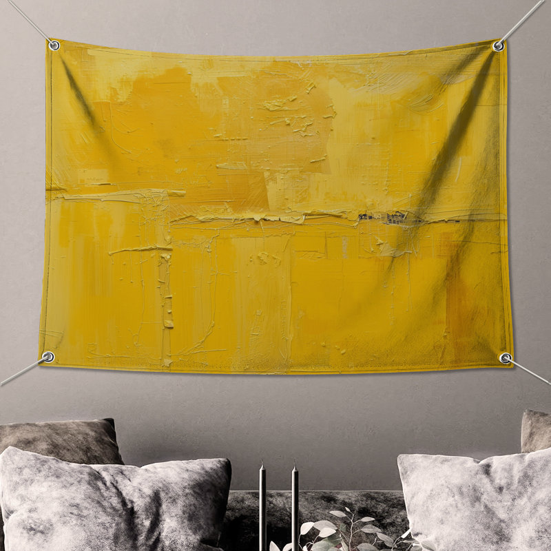Tapisserie murale texturée abstraite jaune - texture, H 104 po x 88 avec 4 œillets