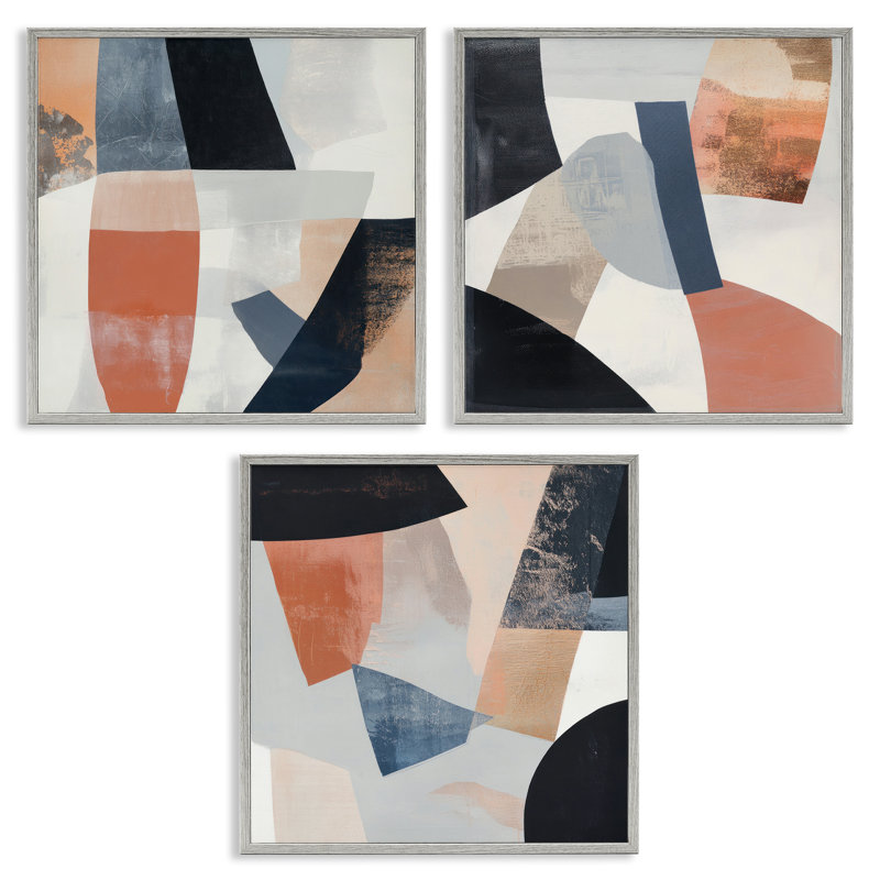 Ensemble de giclées encadrées 3 pièces Fragmented Visions Abstracts, design par Mona Grace, Estampe numérique Farmhouse