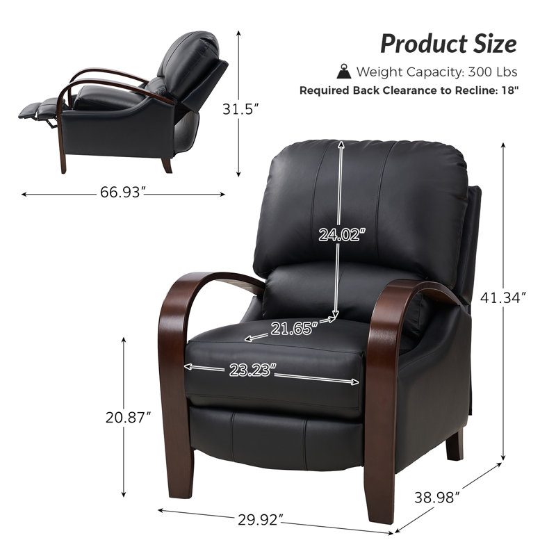 Fauteuil inclinable standard en cuir véritable Hardge, Cuir véritable noir