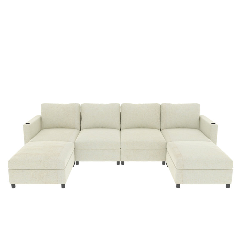 Modern Large Sectional Sofa, Antique White Fabric