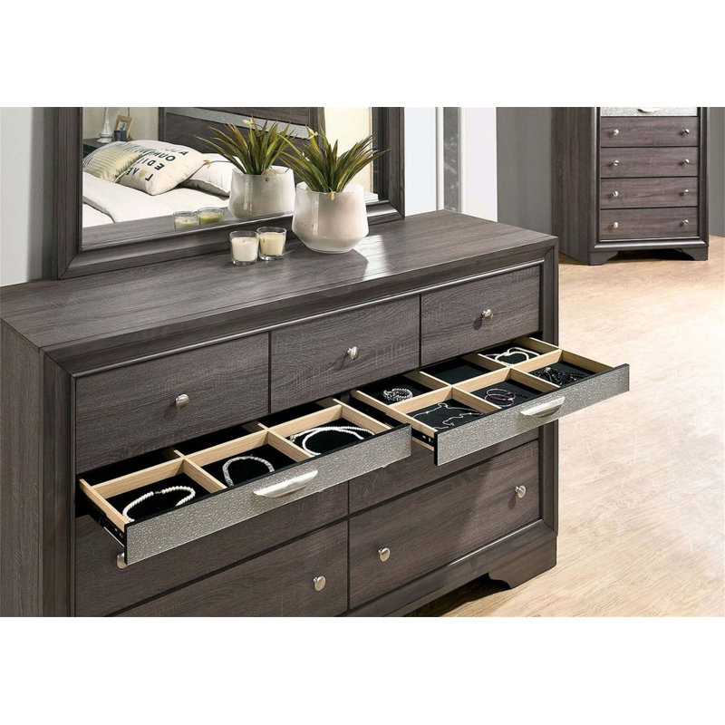 Ensemble de commode avec miroir avec tiroir à bijoux caché, fabrication en queue d'aronde anglaise, boutons ronds pour l'élégance de la chambre à coucher