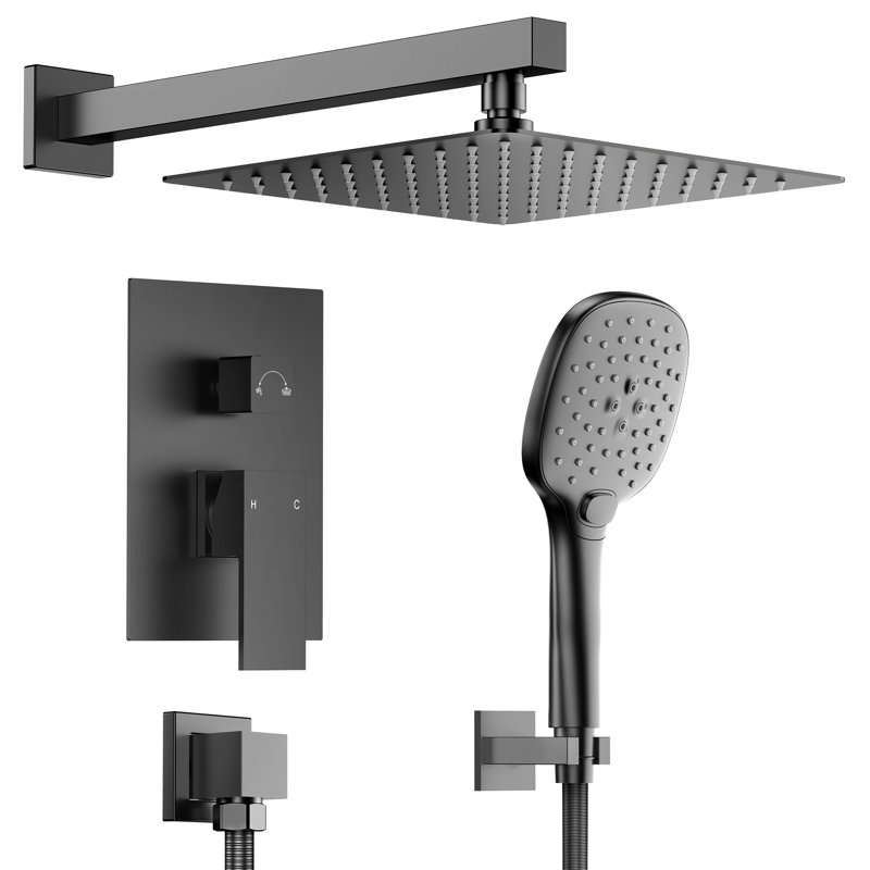 Ensemble de 2 robinets de douche à pression équilibrée avec valve brute, Noir mat