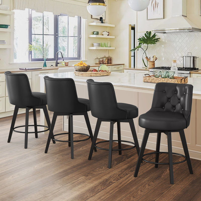 Tabouret de comptoir pivotant rembourré Arleine, Similicuir noir, 4