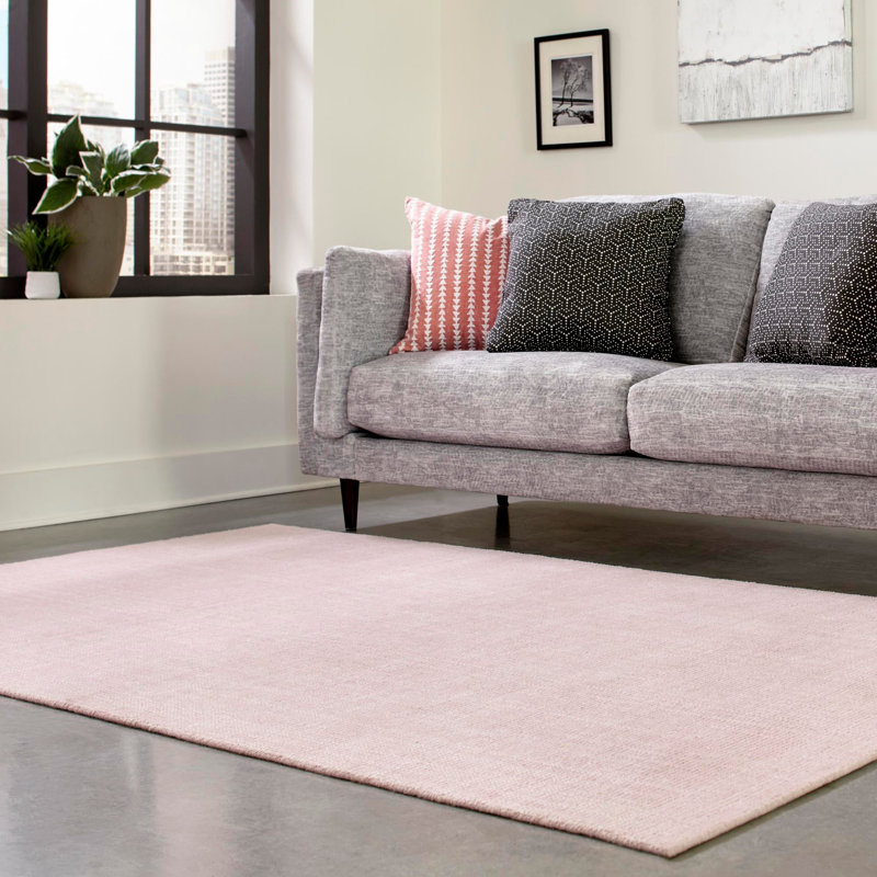 Tapis uni / rayé de couleur anglaise rose / ivoire Fladena, Rectangle 4 pi x 6 pi