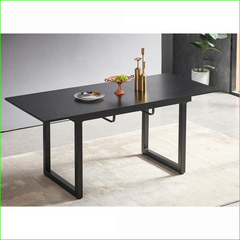 Table basse carrée noire avec pieds en métal extensibles pour le salon, facile à nettoyer et peu encombrante