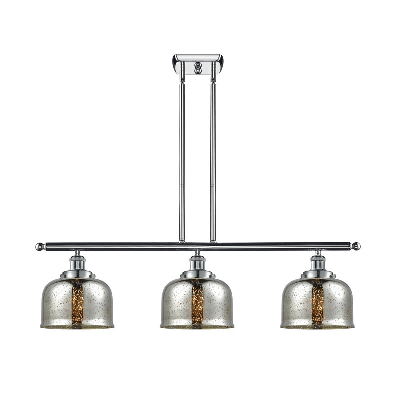 Luminaire suspendu linéaire à 3 lumières pour îlot de cuisine Harel, Mercure plaqué argent, Ampoule non incluse, Chrome poli