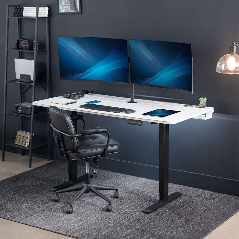 Vivo Electric 60" X 30" Desk, White/Black