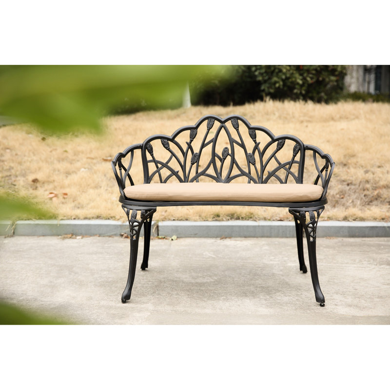 Rouille - Banc de jardin en aluminium coulé pour cour et balcon ergonomique avec accent floral