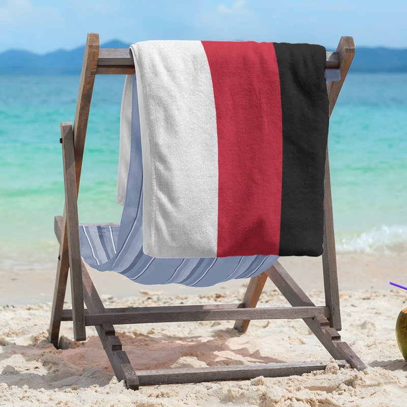 Lightweight Beach Towel, White/Red/Black, Poly/Cotton