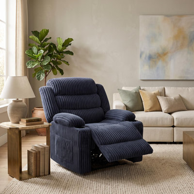 Fauteuil inclinable électrique avec télécommande, dossier inclinable électrique, repose-pieds extensible, port USB et poches latérales, style moderne du milieu du siècle en velours côtelé, idéal pour le salon et la chambre, bleu