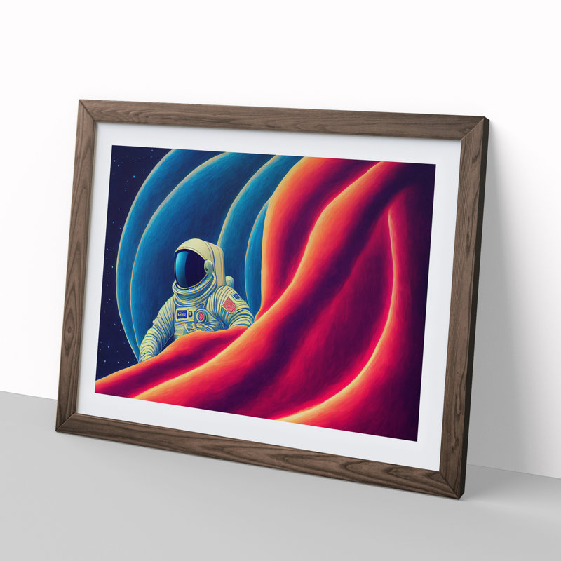 XH1022-8719X Surreal Astronaut 1 Piece Single Picture Frame Wall Art, 34cm H x 46cm W x 2cm D, Walnut