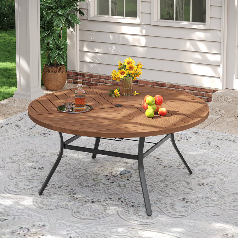 Table de salle à manger d'extérieur, Noyer / noir, H 28,3 po x L 53,1 po x l 53,1 po
