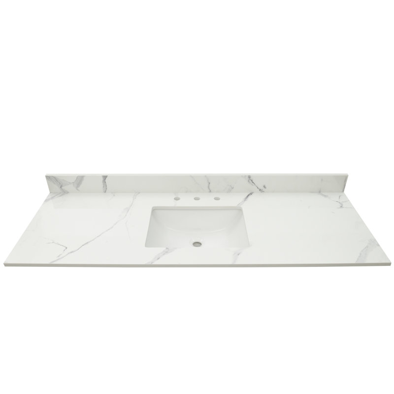 61 in. White Marble Bathroom Vanity Top with Single Sink