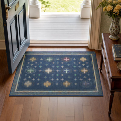  Stain Resistant 2x3 Small Door Rug,Soft Low Pile Machine Washable Geometric Star Indoor Mat for Entrance, Midnight Blue, 2'x3'