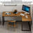Solid Wood L-shaped Desk with Metal Base-283691515