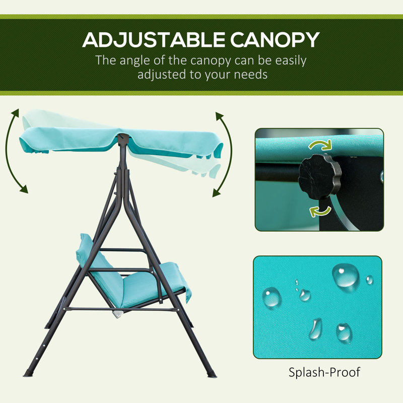 Sturdy and Durable Outdoor Swing with Steel Brackets with Adjustable Awning, Green