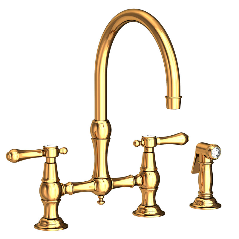 Chesterfield Bridge Kitchen Faucet with Side Spray, Polished Gold (PVD)