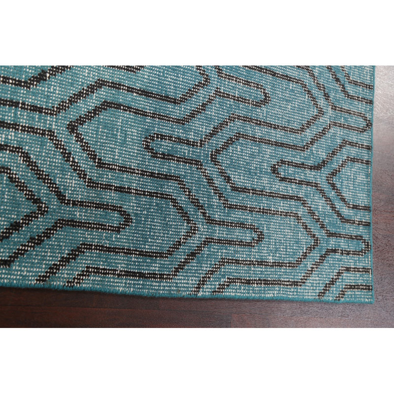 Tapis vert en laine noué à la main de conception unique 3 pi 7 po x 5 pi 7 po